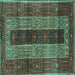 Square Machine Washable Persian Turquoise Traditional Area Rugs, wshtr4017turq