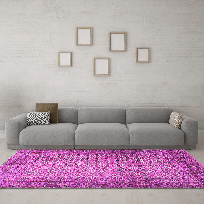 Machine Washable Persian Pink Traditional Rug in a Living Room, wshtr4018pnk