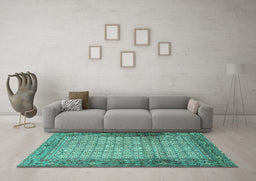 Machine Washable Persian Turquoise Traditional Area Rugs in a Living Room,, wshtr4018turq