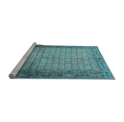 Sideview of Machine Washable Persian Light Blue Traditional Rug, wshtr4018lblu