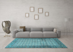 Machine Washable Persian Light Blue Traditional Rug in a Living Room, wshtr4018lblu