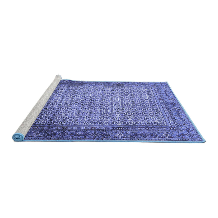 Sideview of Machine Washable Persian Blue Traditional Rug, wshtr4018blu