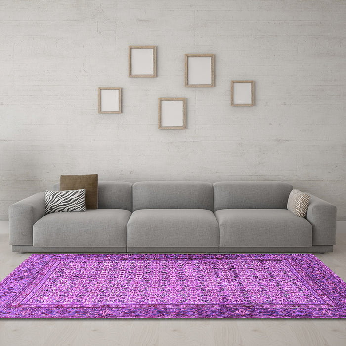Machine Washable Persian Purple Traditional Area Rugs in a Living Room, wshtr4018pur