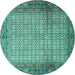 Round Machine Washable Persian Turquoise Traditional Area Rugs, wshtr4018turq