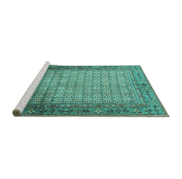 Sideview of Machine Washable Persian Turquoise Traditional Area Rugs, wshtr4018turq
