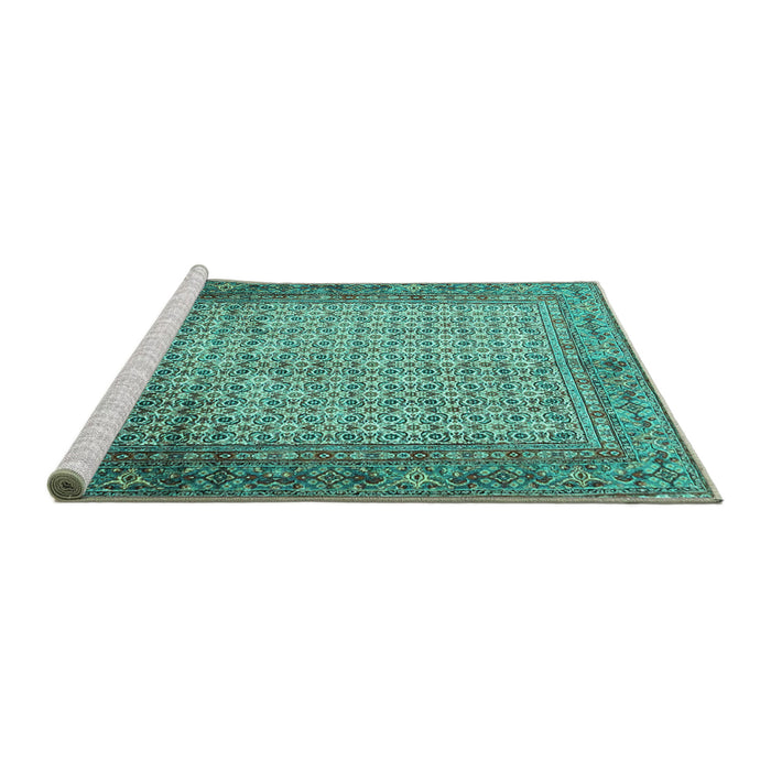 Sideview of Machine Washable Persian Turquoise Traditional Area Rugs, wshtr4018turq