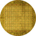 Round Machine Washable Persian Yellow Traditional Rug, wshtr4018yw