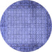 Round Machine Washable Persian Blue Traditional Rug, wshtr4018blu