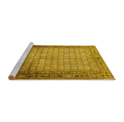 Sideview of Machine Washable Persian Yellow Traditional Rug, wshtr4018yw