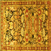 Square Machine Washable Persian Yellow Traditional Rug, wshtr4019yw