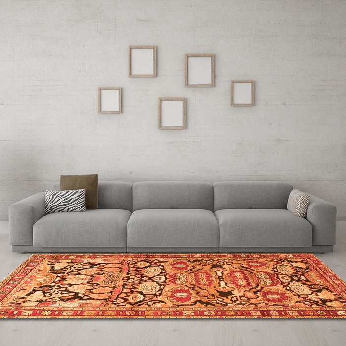 Machine Washable Persian Orange Traditional Area Rugs in a Living Room, wshtr4019org