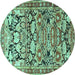 Round Machine Washable Persian Turquoise Traditional Area Rugs, wshtr4019turq