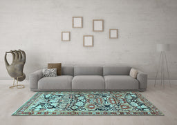 Machine Washable Persian Light Blue Traditional Rug in a Living Room, wshtr4019lblu