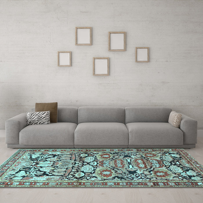 Machine Washable Persian Light Blue Traditional Rug in a Living Room, wshtr4019lblu