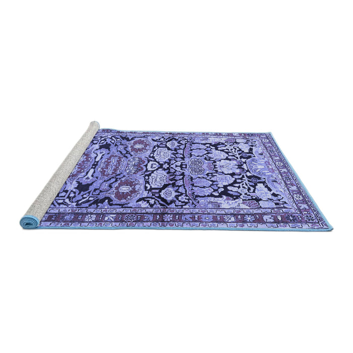 Sideview of Machine Washable Persian Blue Traditional Rug, wshtr4019blu