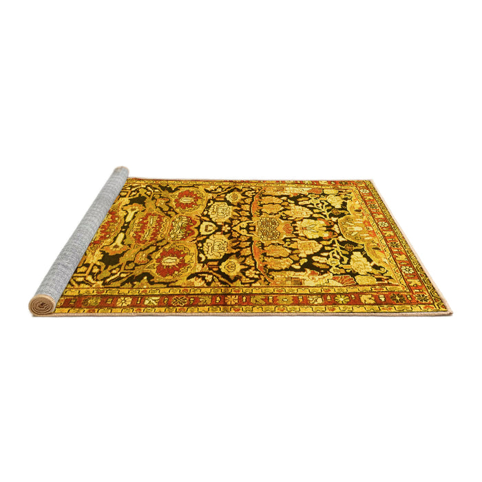 Sideview of Machine Washable Persian Yellow Traditional Rug, wshtr4019yw