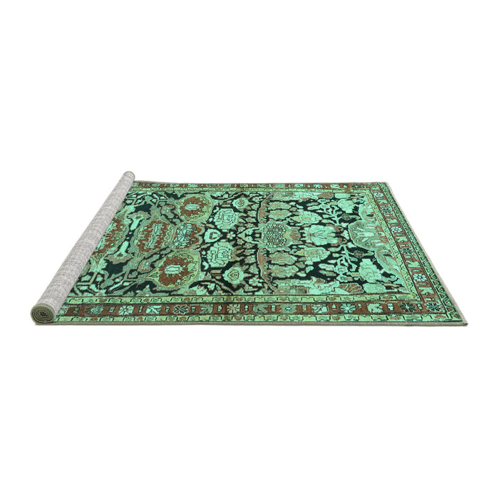 Sideview of Machine Washable Persian Turquoise Traditional Area Rugs, wshtr4019turq
