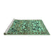 Sideview of Machine Washable Persian Turquoise Traditional Area Rugs, wshtr4019turq