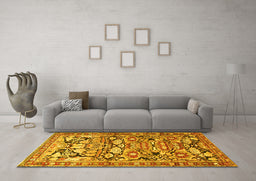 Machine Washable Persian Yellow Traditional Rug in a Living Room, wshtr4019yw