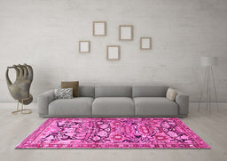 Machine Washable Persian Pink Traditional Rug in a Living Room, wshtr4019pnk