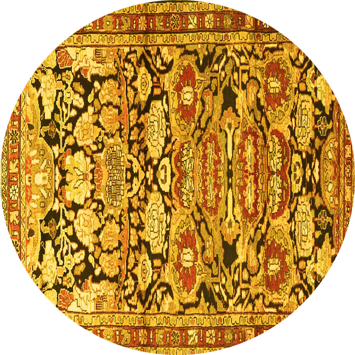 Round Machine Washable Persian Yellow Traditional Rug, wshtr4019yw