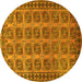 Round Machine Washable Southwestern Yellow Country Rug, wshtr401yw