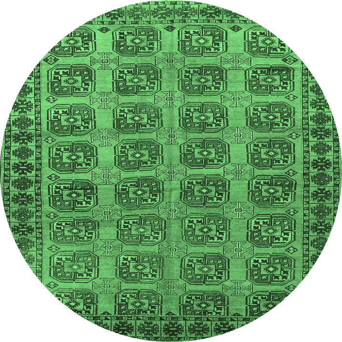 Round Machine Washable Southwestern Emerald Green Country Area Rugs, wshtr401emgrn