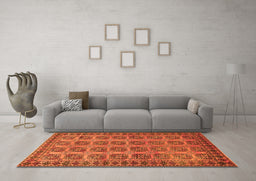Machine Washable Southwestern Orange Country Area Rugs in a Living Room, wshtr401org
