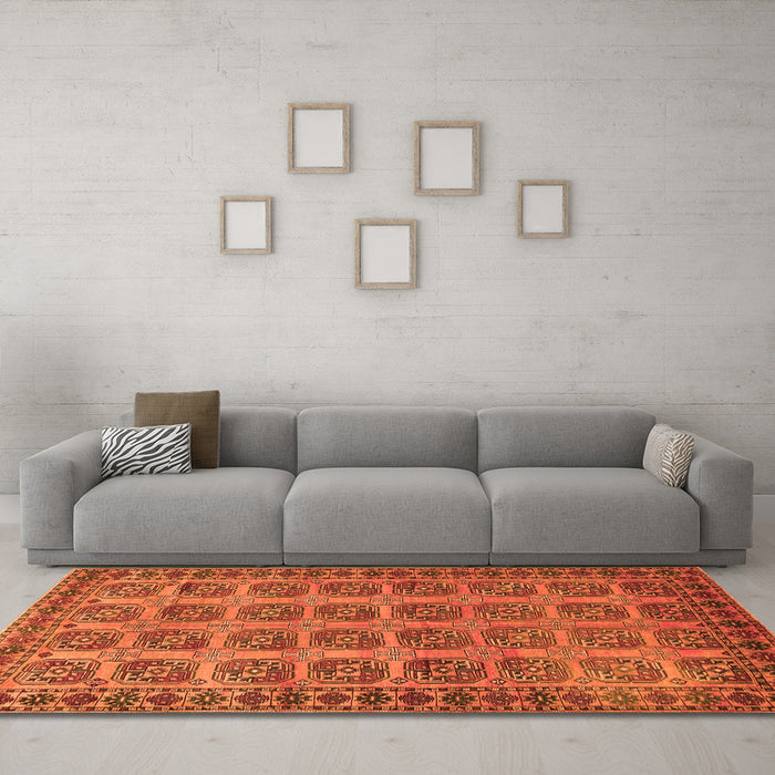 Machine Washable Southwestern Orange Country Area Rugs in a Living Room, wshtr401org