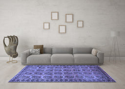 Machine Washable Southwestern Blue Country Rug in a Living Room, wshtr401blu