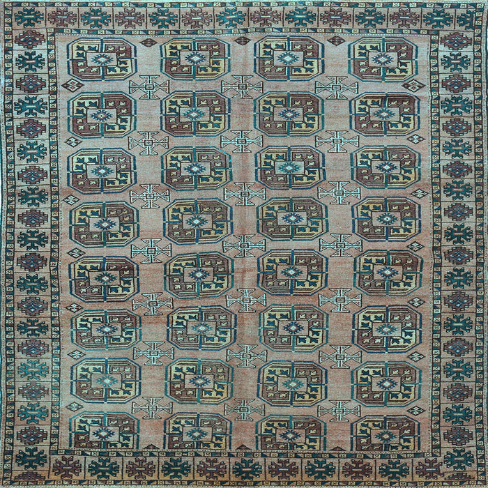 Square Machine Washable Southwestern Light Blue Country Rug, wshtr401lblu