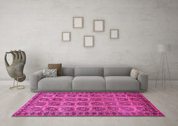 Machine Washable Southwestern Pink Country Rug in a Living Room, wshtr401pnk
