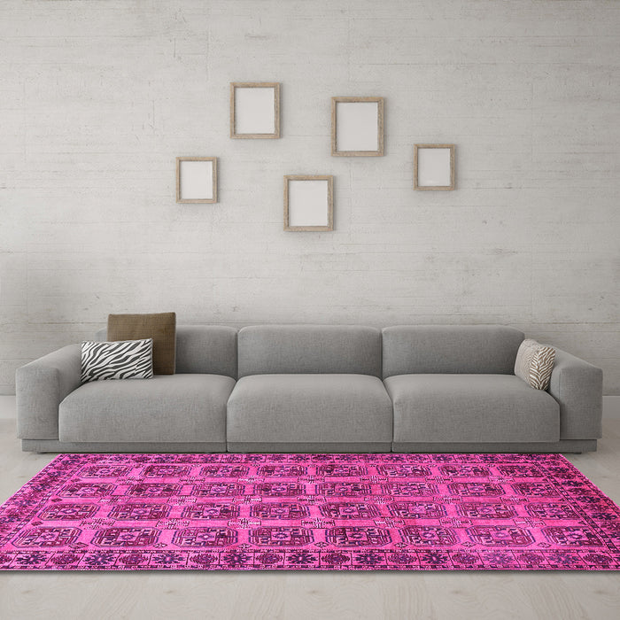 Machine Washable Southwestern Pink Country Rug in a Living Room, wshtr401pnk