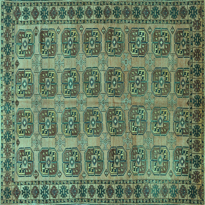 Square Machine Washable Southwestern Turquoise Country Area Rugs, wshtr401turq