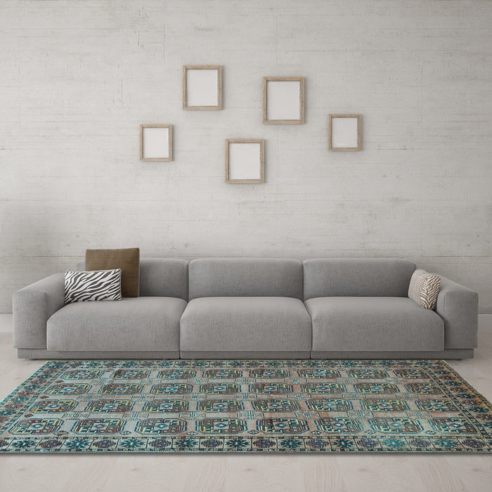 Machine Washable Southwestern Light Blue Country Rug in a Living Room, wshtr401lblu