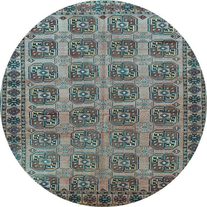 Round Machine Washable Southwestern Light Blue Country Rug, wshtr401lblu
