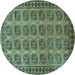 Round Machine Washable Southwestern Turquoise Country Area Rugs, wshtr401turq