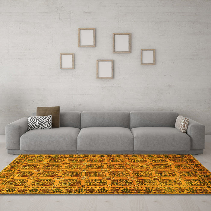 Machine Washable Southwestern Yellow Country Rug in a Living Room, wshtr401yw
