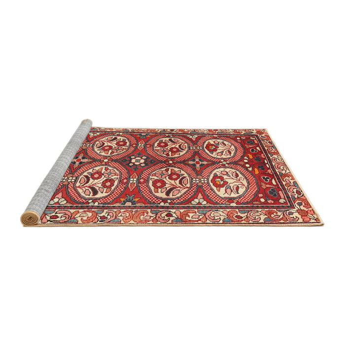 Sideview of Machine Washable Traditional Tangerine Pink Rug, wshtr4020