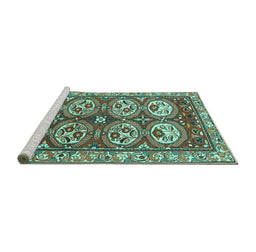 Sideview of Machine Washable Persian Turquoise Traditional Area Rugs, wshtr4020turq