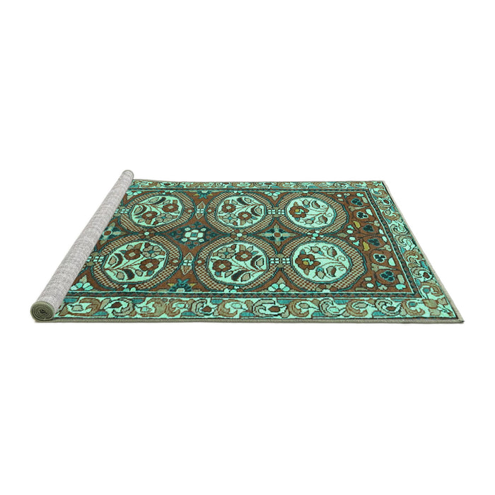 Sideview of Machine Washable Persian Turquoise Traditional Area Rugs, wshtr4020turq