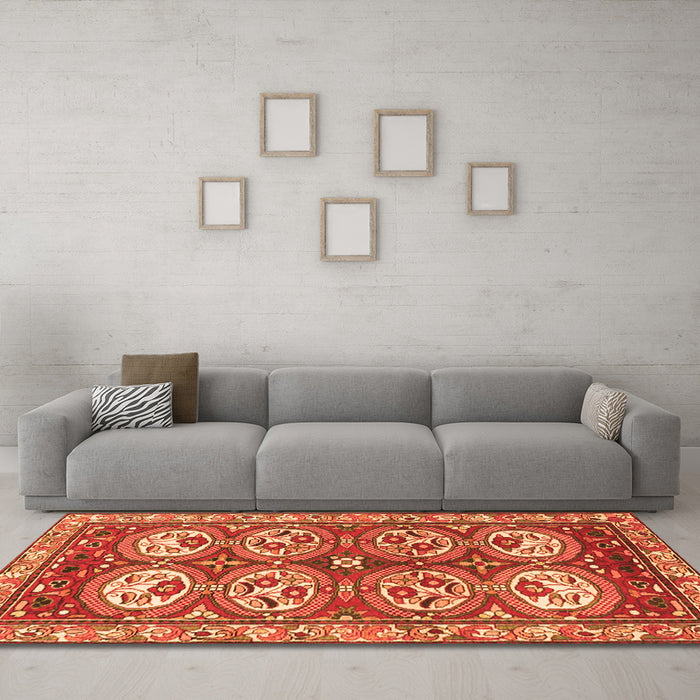 Machine Washable Persian Orange Traditional Area Rugs in a Living Room, wshtr4020org