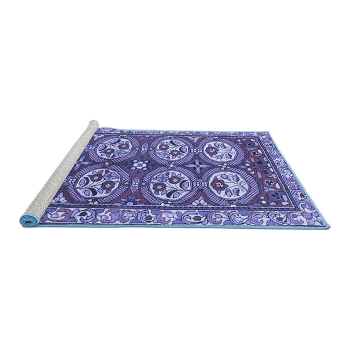 Sideview of Machine Washable Persian Blue Traditional Rug, wshtr4020blu