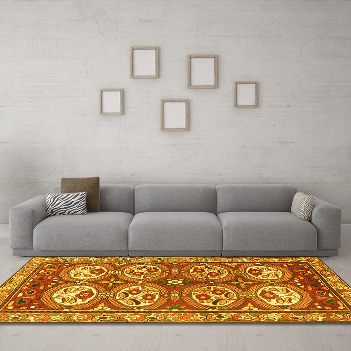 Machine Washable Persian Yellow Traditional Rug in a Living Room, wshtr4020yw