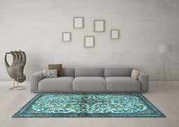 Machine Washable Persian Light Blue Traditional Rug in a Living Room, wshtr4021lblu