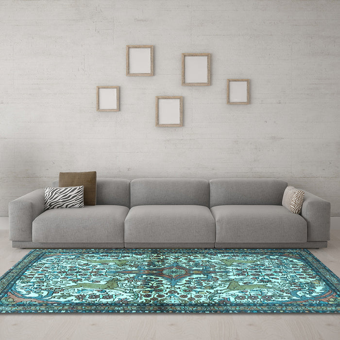 Machine Washable Persian Light Blue Traditional Rug in a Living Room, wshtr4021lblu