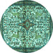 Round Machine Washable Persian Turquoise Traditional Area Rugs, wshtr4021turq