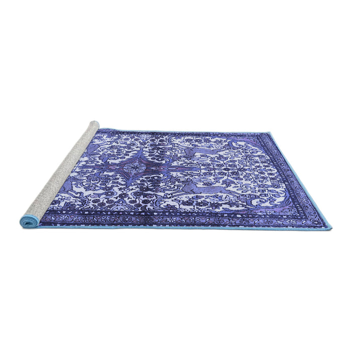 Sideview of Machine Washable Persian Blue Traditional Rug, wshtr4021blu