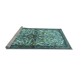 Sideview of Machine Washable Persian Light Blue Traditional Rug, wshtr4021lblu