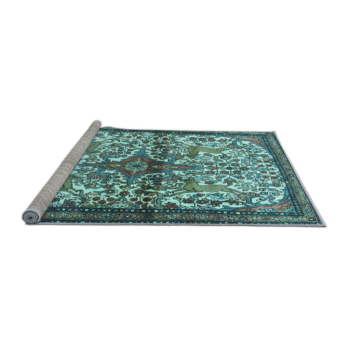 Sideview of Machine Washable Persian Light Blue Traditional Rug, wshtr4021lblu